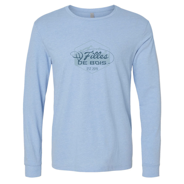 T-shirt manches longues unisexe Filles de bois logo pêche d'été bleu 2 tons